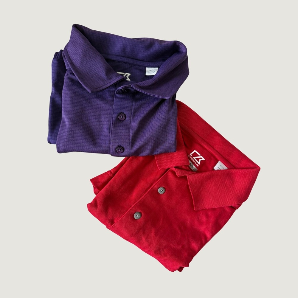 Cutter & Buck Mens Polo Shirt Lot of 2 Purple Red DryTec Golf Athletic Casual M
